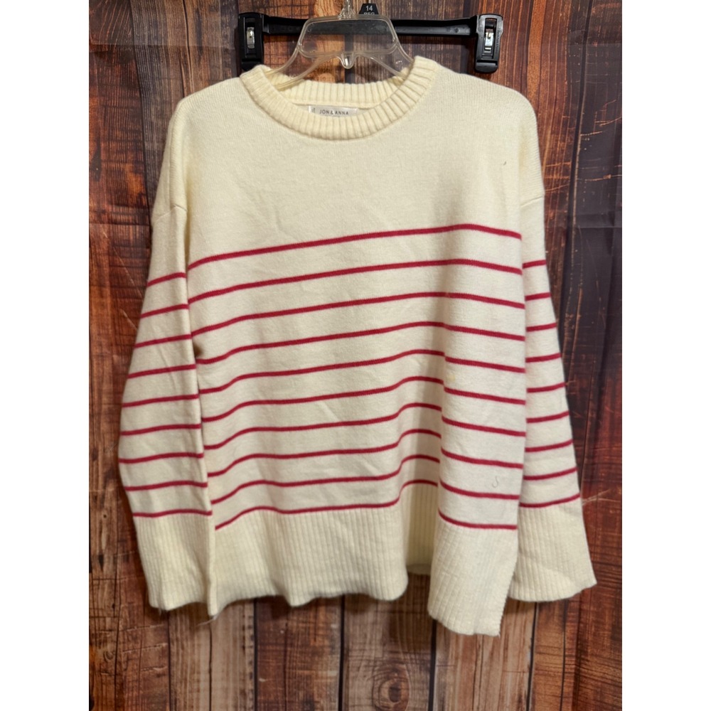 Jon & Anna Contemporary‎ Ivory Red Striped Crewneck Sweater Large Relaxed Fit
